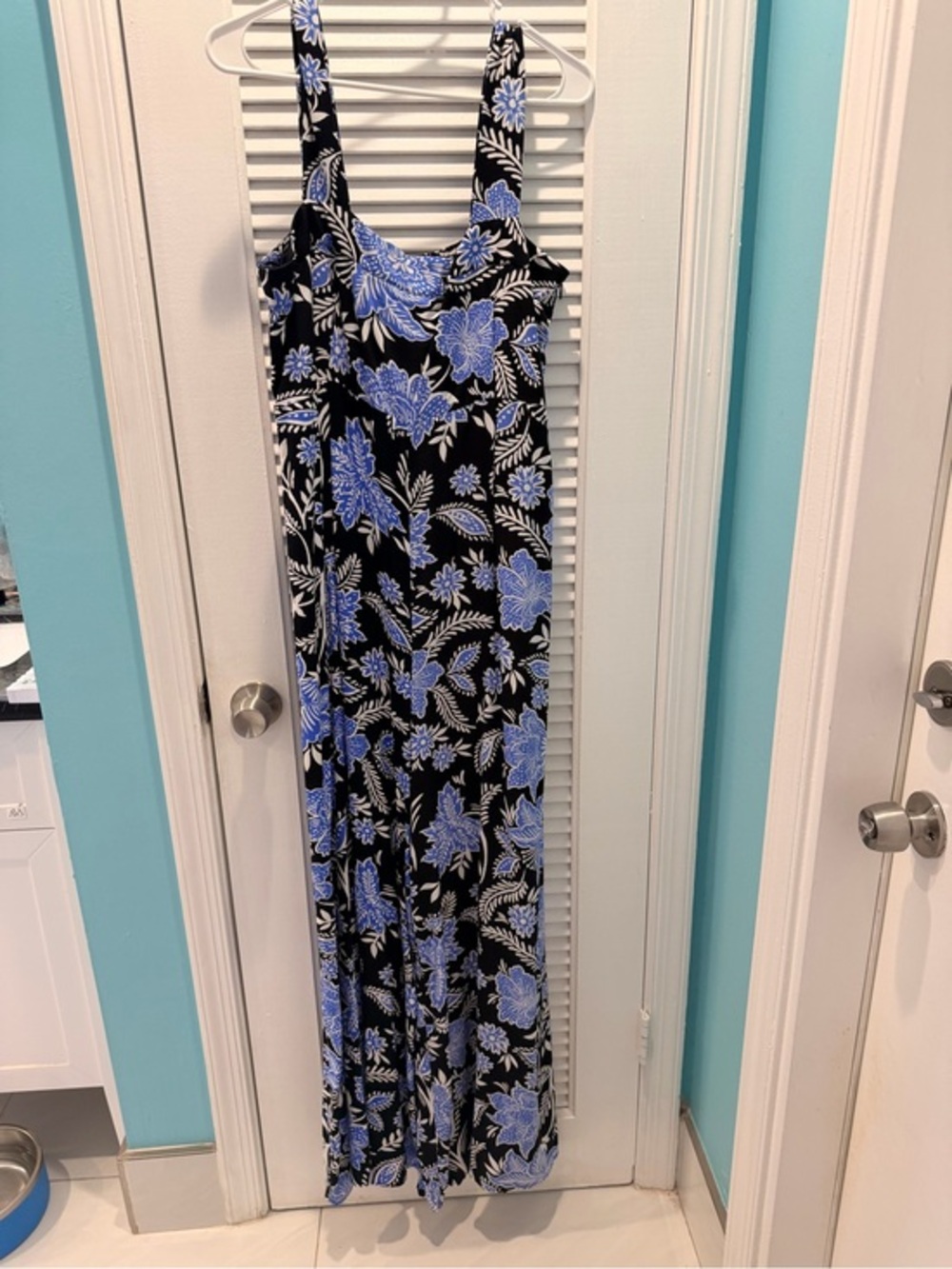 Black Jumpsuit with Blue Floral Print